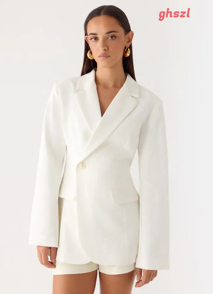 Culver Cinched Blazer - White - Blazers