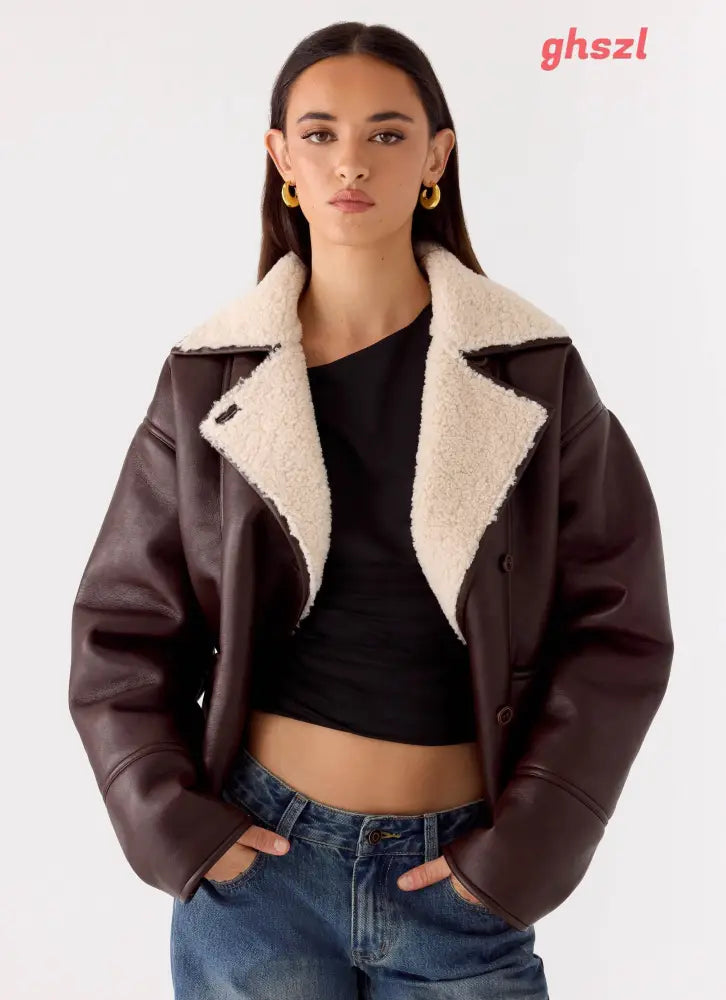 Demine Double Faced Short Coat - Chocolate - Jackets + Coats