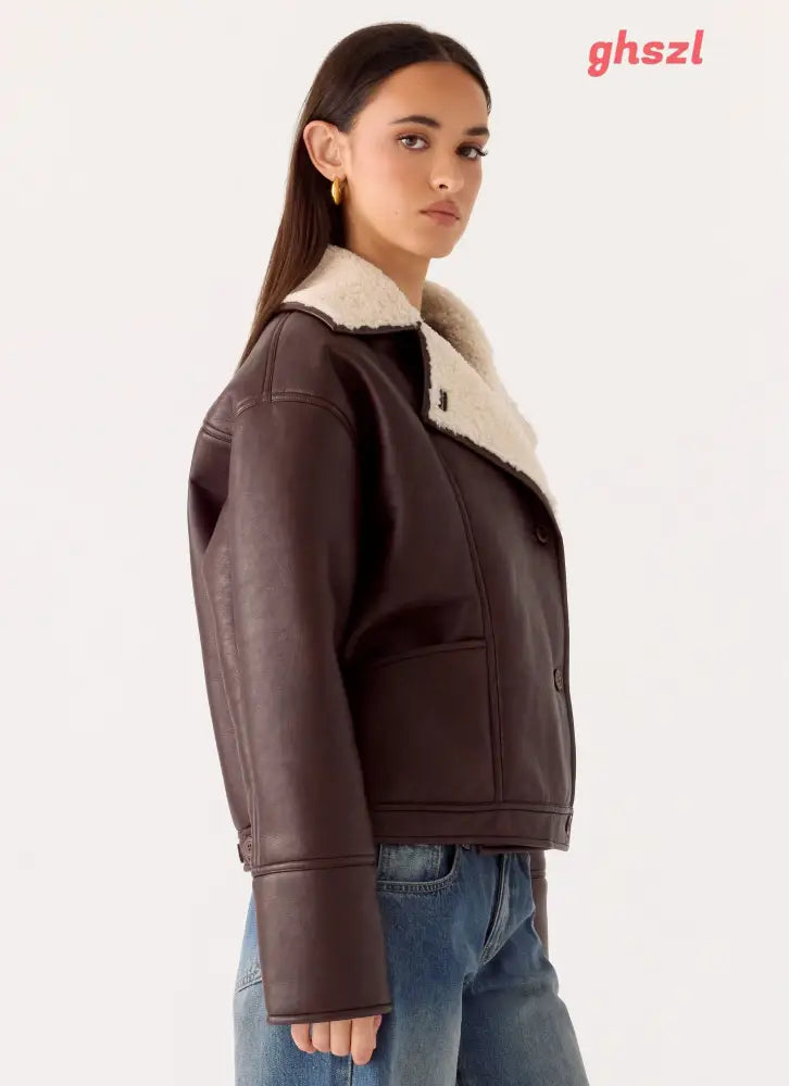 Demine Double Faced Short Coat - Chocolate - Jackets + Coats