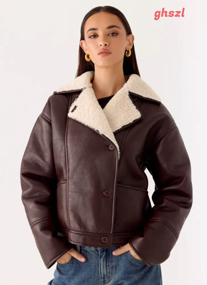 Demine Double Faced Short Coat - Chocolate - Jackets + Coats