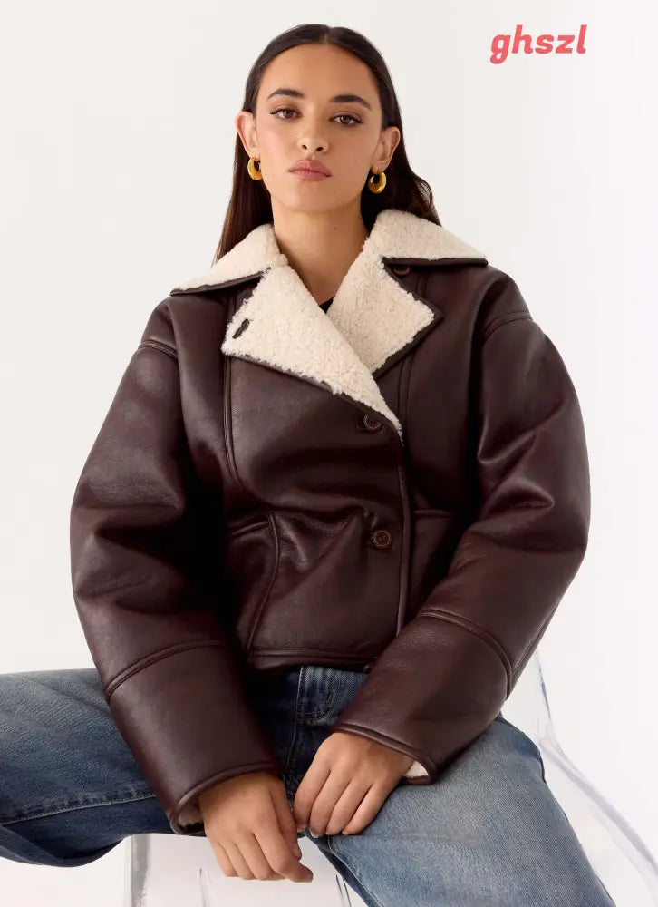 Demine Double Faced Short Coat - Chocolate - Jackets + Coats