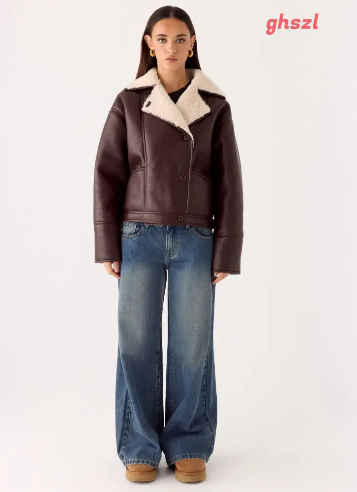 Demine Double Faced Short Coat - Chocolate - Jackets + Coats