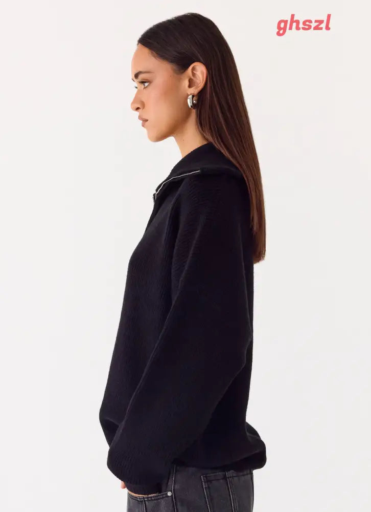 Eirena Quarter Zip Knit Sweater - Black - Jumpers + Knits