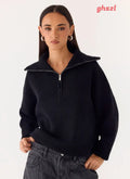 Eirena Quarter Zip Knit Sweater - Black - Jumpers + Knits