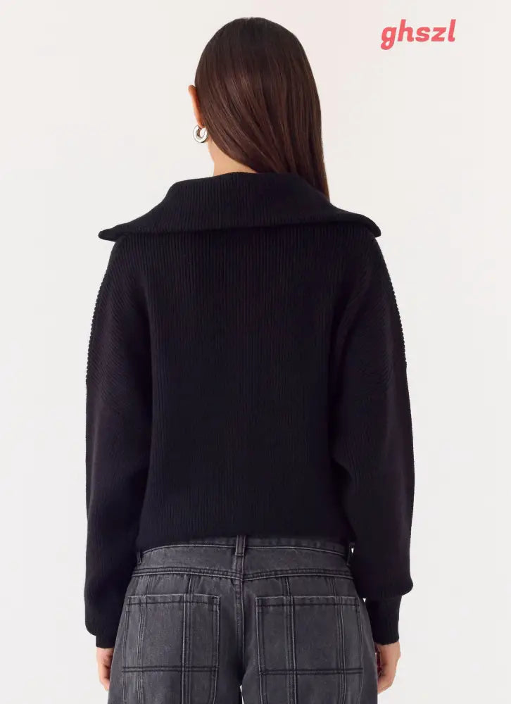 Eirena Quarter Zip Knit Sweater - Black - Jumpers + Knits