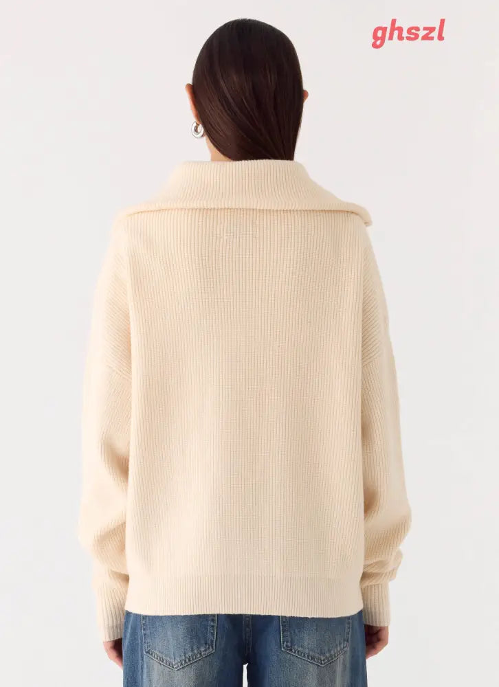 Eirena Quarter Zip Knit Sweater - Cream - Jumpers + Knits
