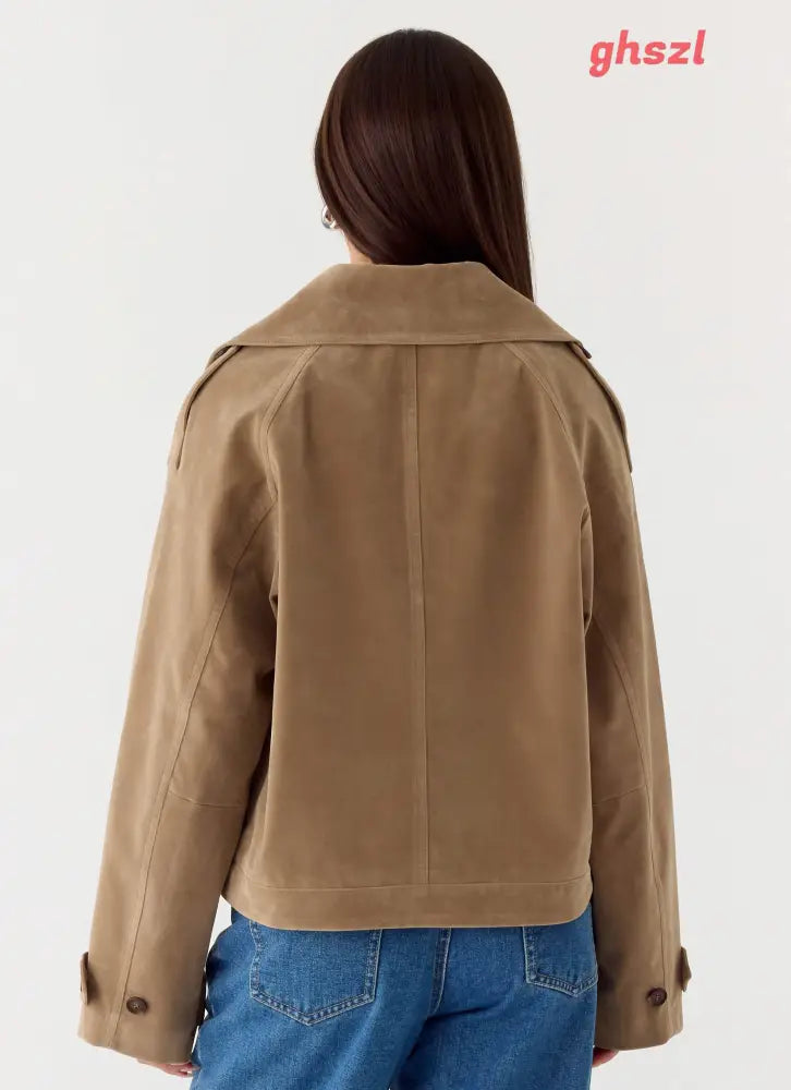 Evan Faux Suede Short Trench Jacket - Tan - Jackets + Coats