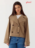 Evan Faux Suede Short Trench Jacket - Tan - Jackets + Coats