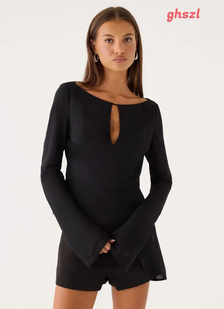Figure It Out Top - Black - Long Sleeve Tops