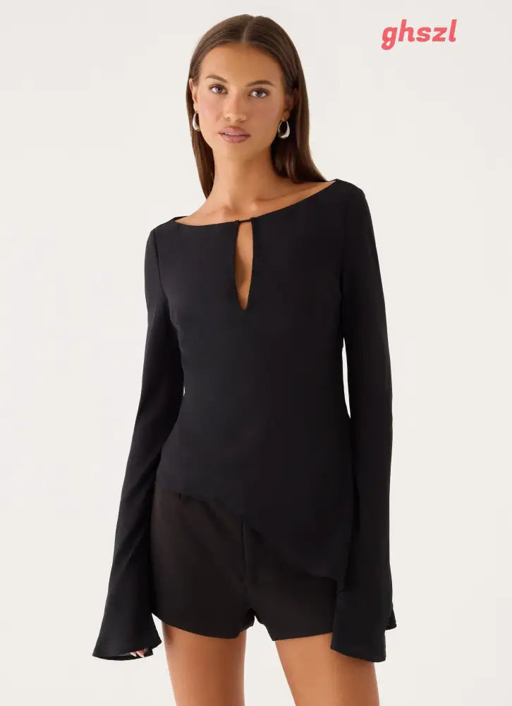 Figure It Out Top - Black - Long Sleeve Tops