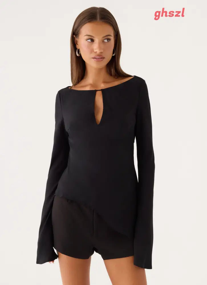 Figure It Out Top - Black - Long Sleeve Tops