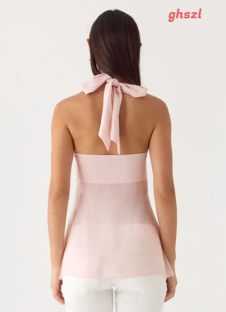 Flip It Embellished Top - Baby Pink - Halter Tops