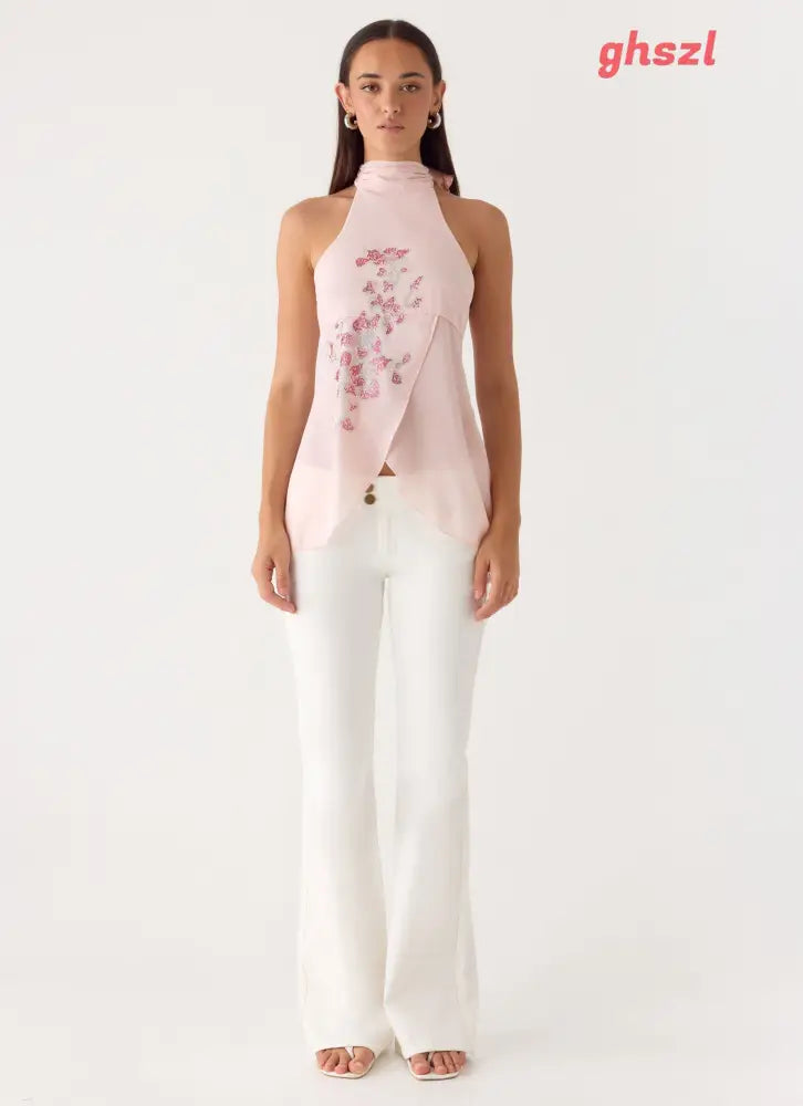 Flip It Embellished Top - Baby Pink - Halter Tops