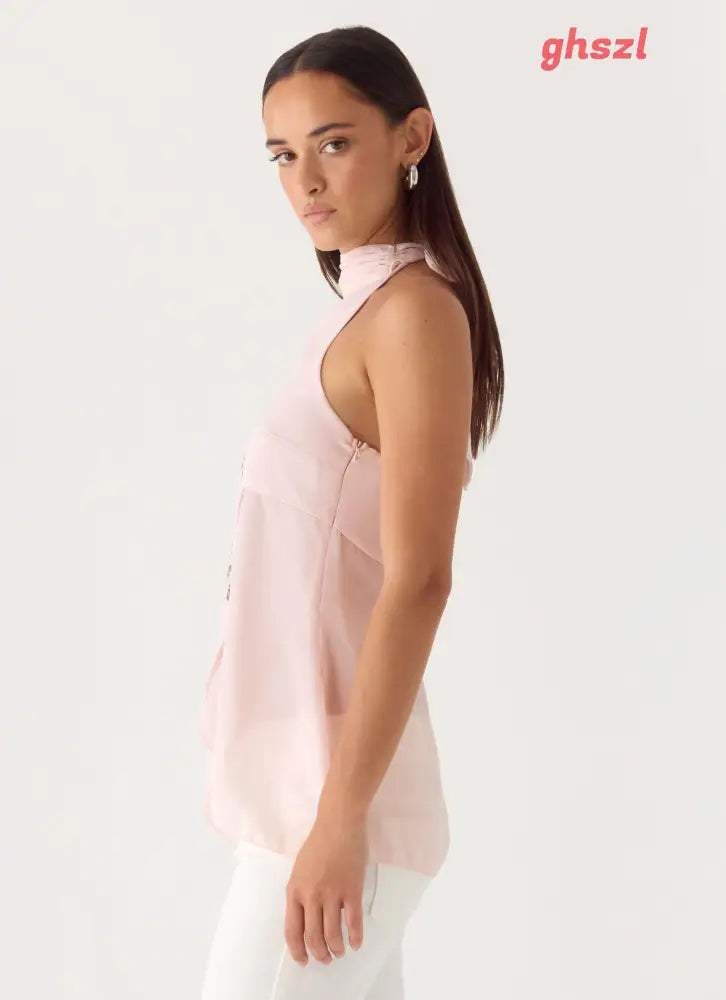 Flip It Embellished Top - Baby Pink - Halter Tops