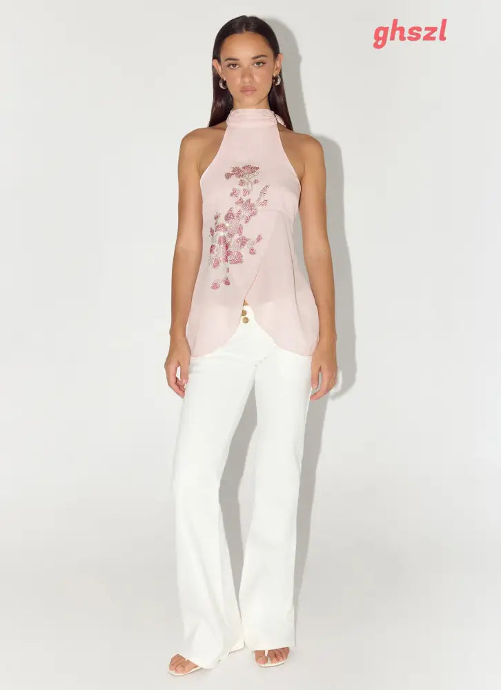 Flip It Embellished Top - Baby Pink - Halter Tops