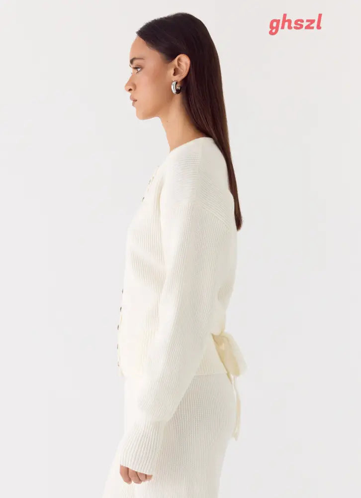 Harrison Cinched Knit Cardigan - Ivory - Jumpers + Knits