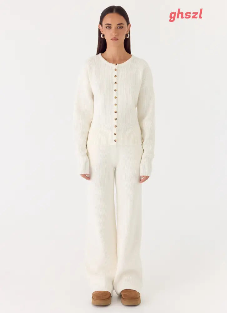 Harrison Cinched Knit Cardigan - Ivory - Jumpers + Knits