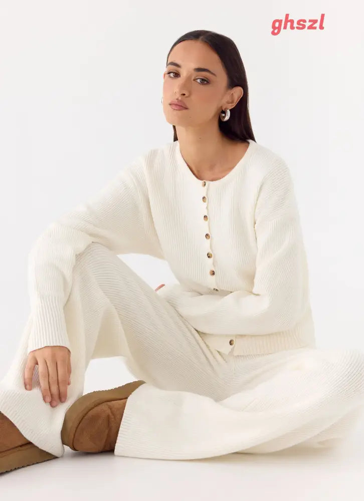 Harrison Cinched Knit Cardigan - Ivory - Jumpers + Knits