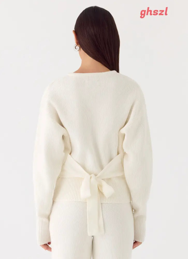 Harrison Cinched Knit Cardigan - Ivory - Jumpers + Knits