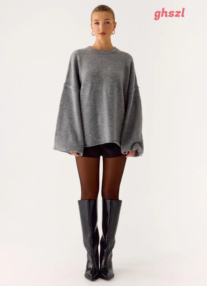 Jack Oversized Knit Sweater - Grey - Sweater