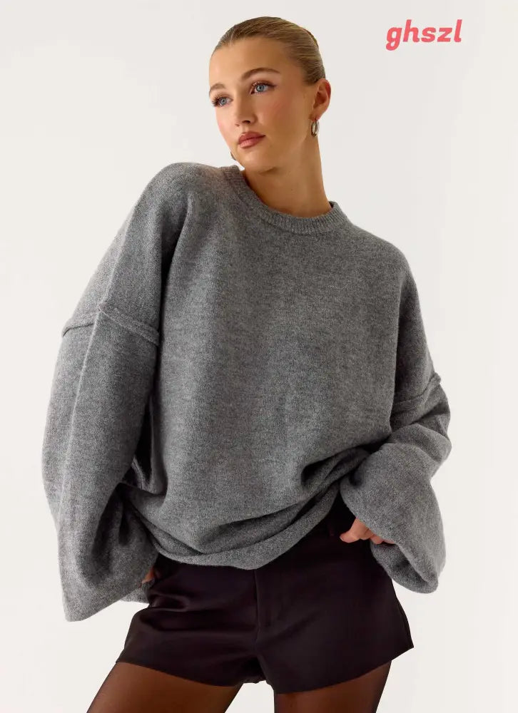 Jack Oversized Knit Sweater - Grey - Sweater