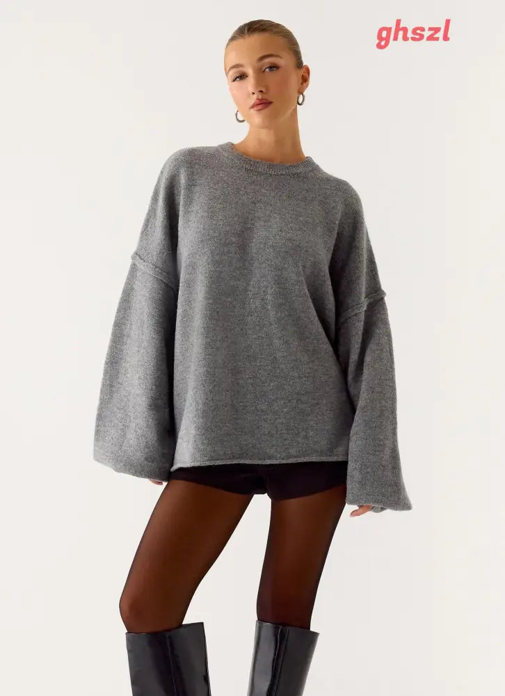 Jack Oversized Knit Sweater - Grey - Sweater
