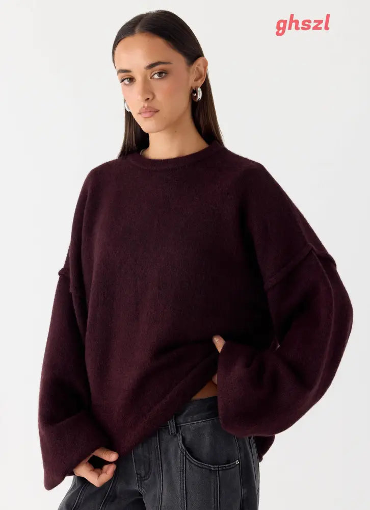 Jack Oversized Knit Sweater - Plum - Jumpers + Knits