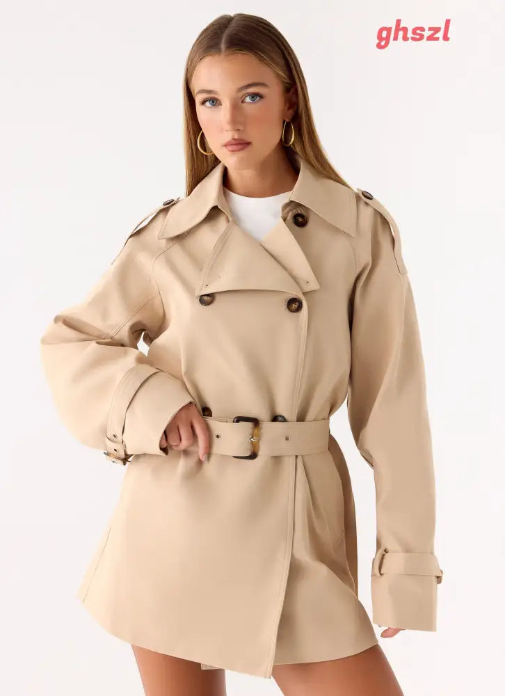 Jackie Mini Trench Coat - Tan - Jackets + Coats