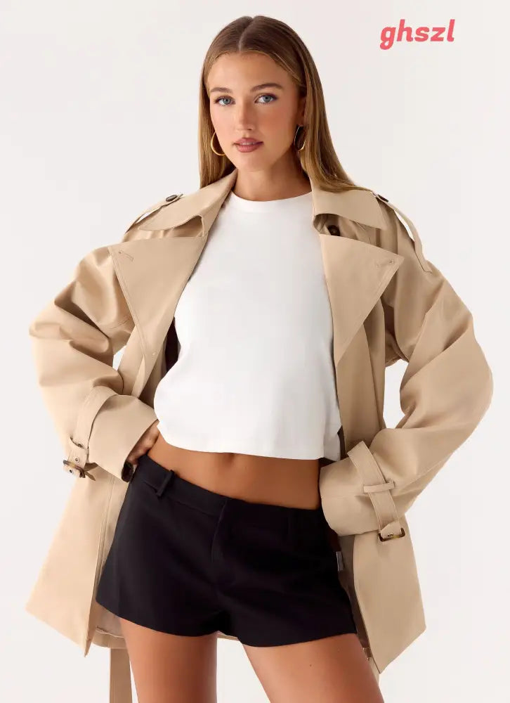 Jackie Mini Trench Coat - Tan - Jackets + Coats