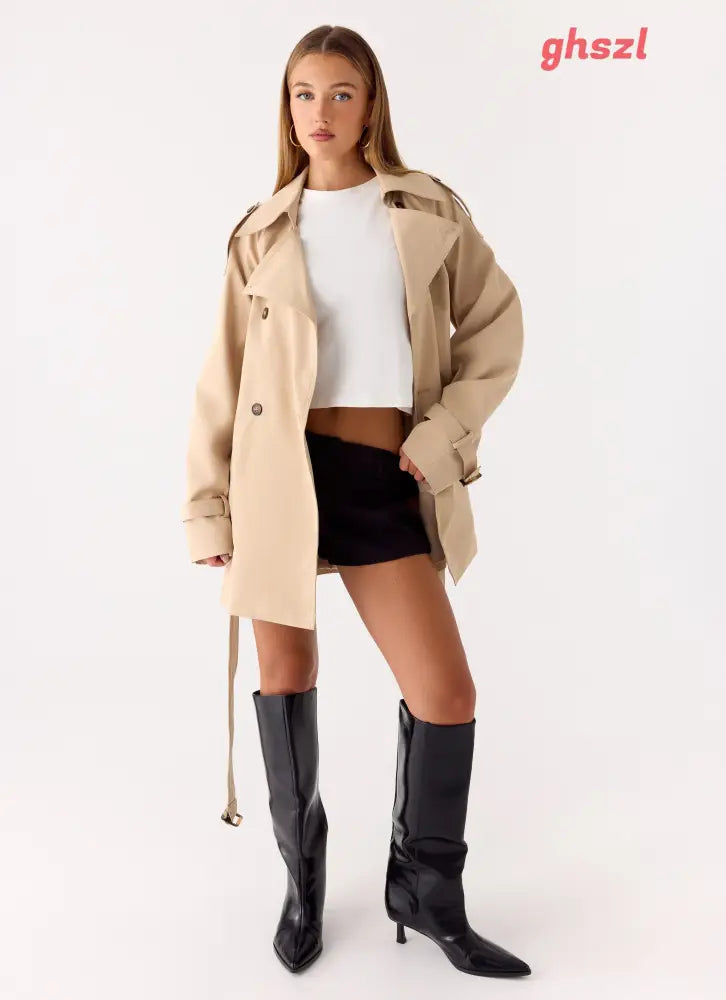 Jackie Mini Trench Coat - Tan - Jackets + Coats