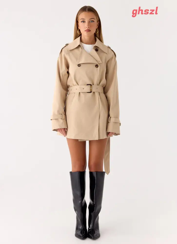 Jackie Mini Trench Coat - Tan - Jackets + Coats