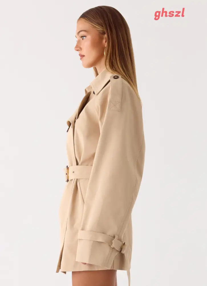 Jackie Mini Trench Coat - Tan - Jackets + Coats