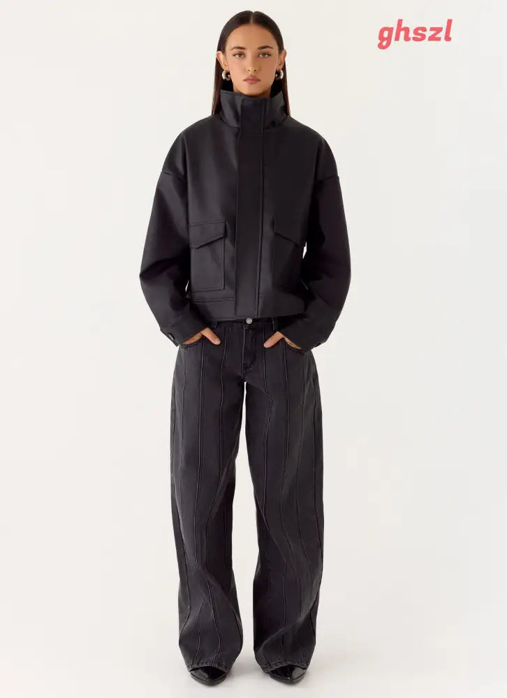 James PU Bomber Jacket - Black - Jackets + Coats