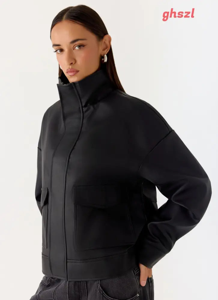 James PU Bomber Jacket - Black - Jackets + Coats