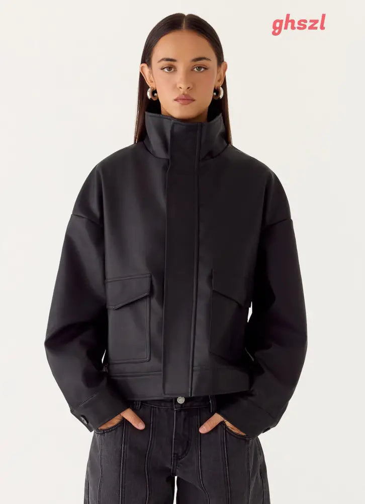 James PU Bomber Jacket - Black - Jackets + Coats