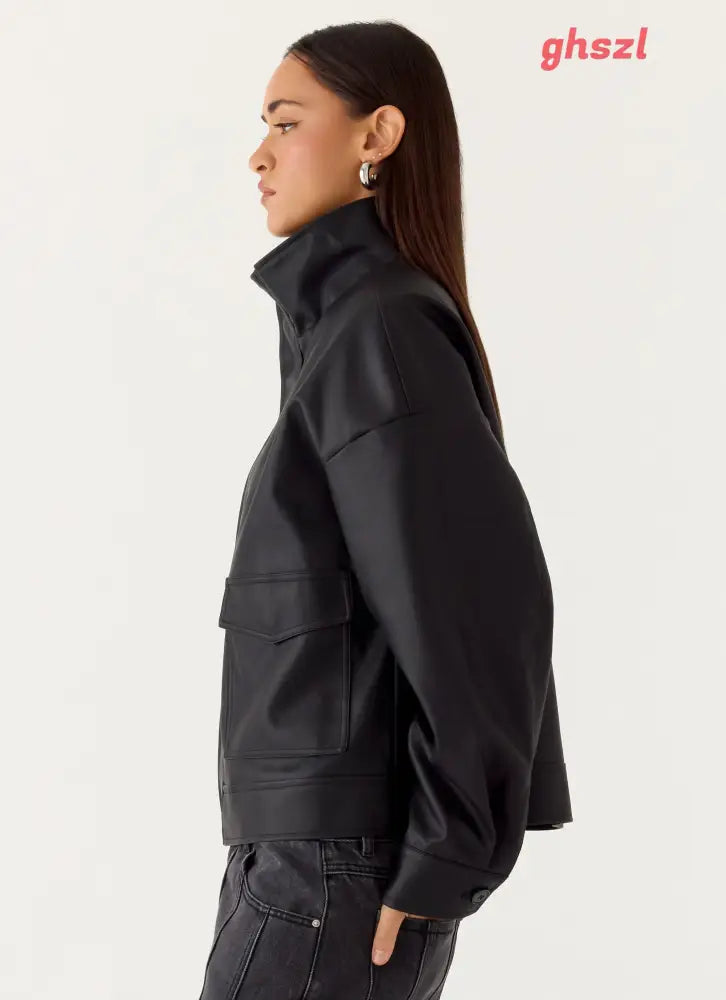 James PU Bomber Jacket - Black - Jackets + Coats