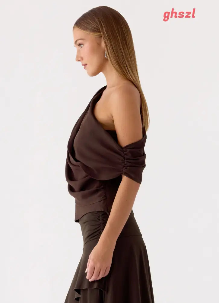 Kalais Top - Chocolate - One Shoulder Tops