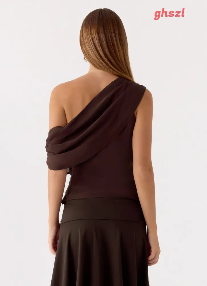 Kalais Top - Chocolate - One Shoulder Tops
