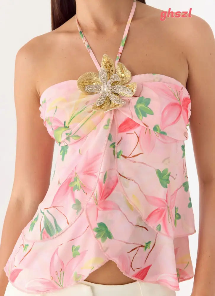 Leslie Halter Top - Blooming Spring - Halter Tops