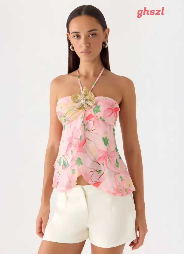 Leslie Halter Top - Blooming Spring - Halter Tops