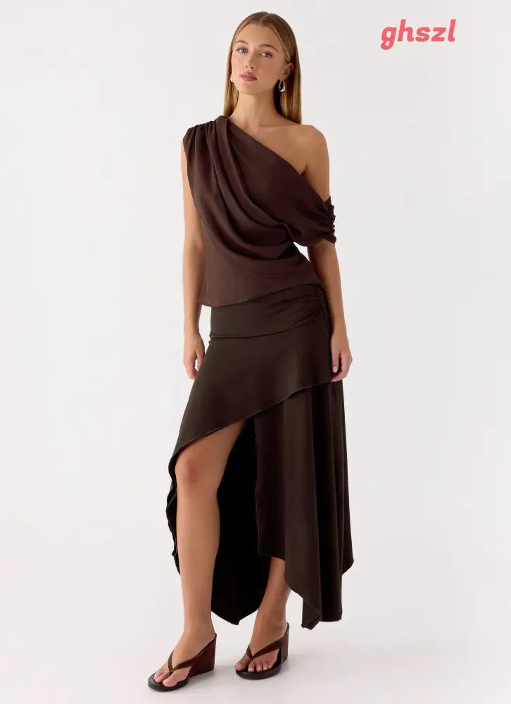 Lycia Midi Skirt - Chocolate - Midi Skirts