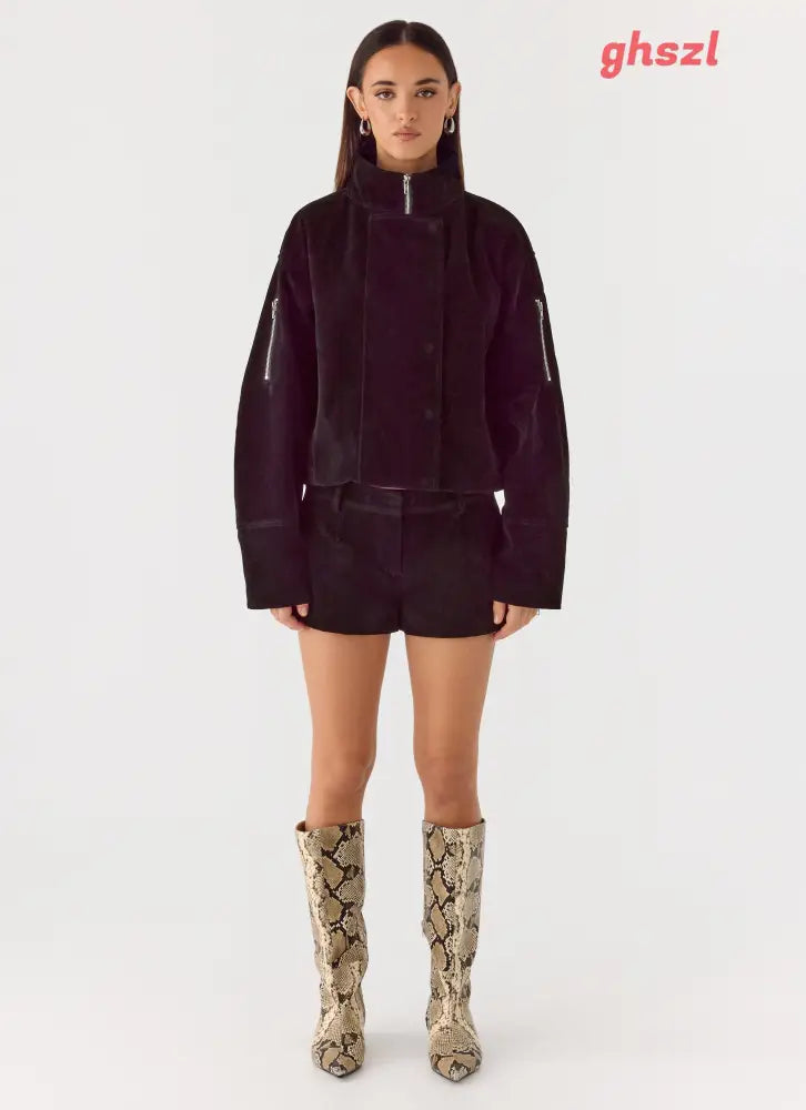 Marlow Faux Suede Jacket - Black - Jackets + Coats