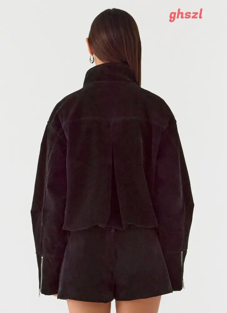 Marlow Faux Suede Jacket - Black - Jackets + Coats