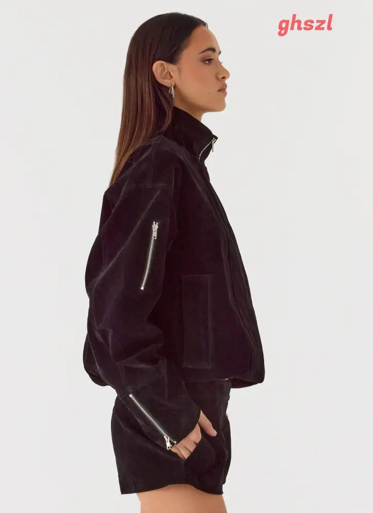 Marlow Faux Suede Jacket - Black - Jackets + Coats