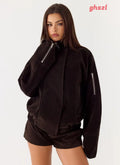 Marlow Faux Suede Jacket - Chocolate - Jackets + Coats
