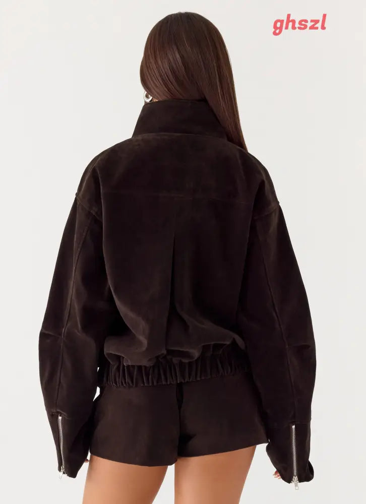 Marlow Faux Suede Jacket - Chocolate - Jackets + Coats