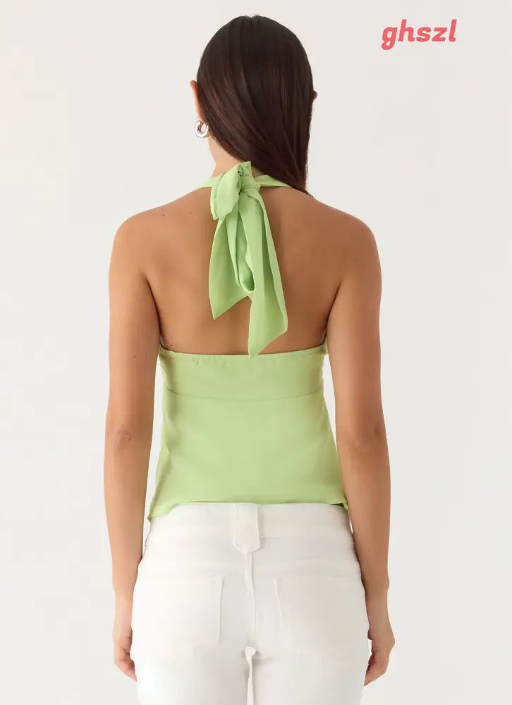 Never Stop Me Embellished Top - Lime - Halter Tops