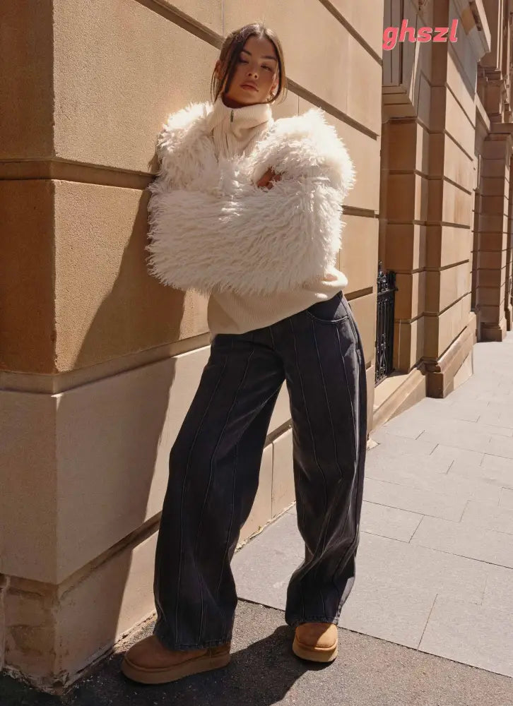 Virginia Cropped Faux Fur Jacket - Ivory - Jackets + Coats