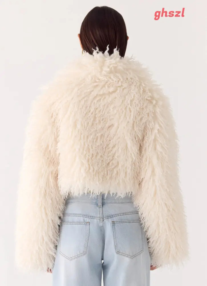 Virginia Cropped Faux Fur Jacket - Ivory - Jackets + Coats