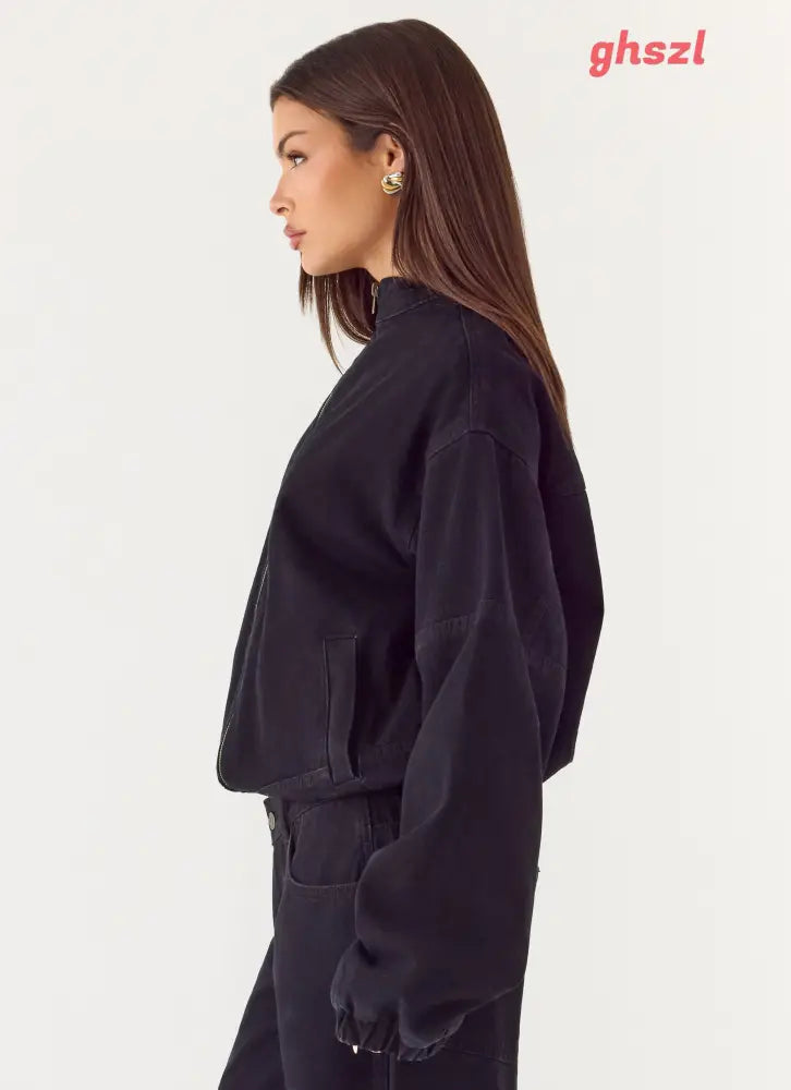 Waylon Denim Bomber Jacket - Black - Denim Jackets